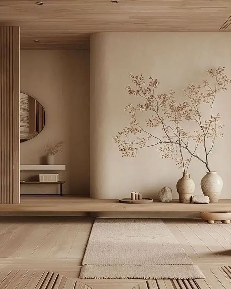 طراحی دیوار خاص منحنی با پوشش میکروسمنت روشن